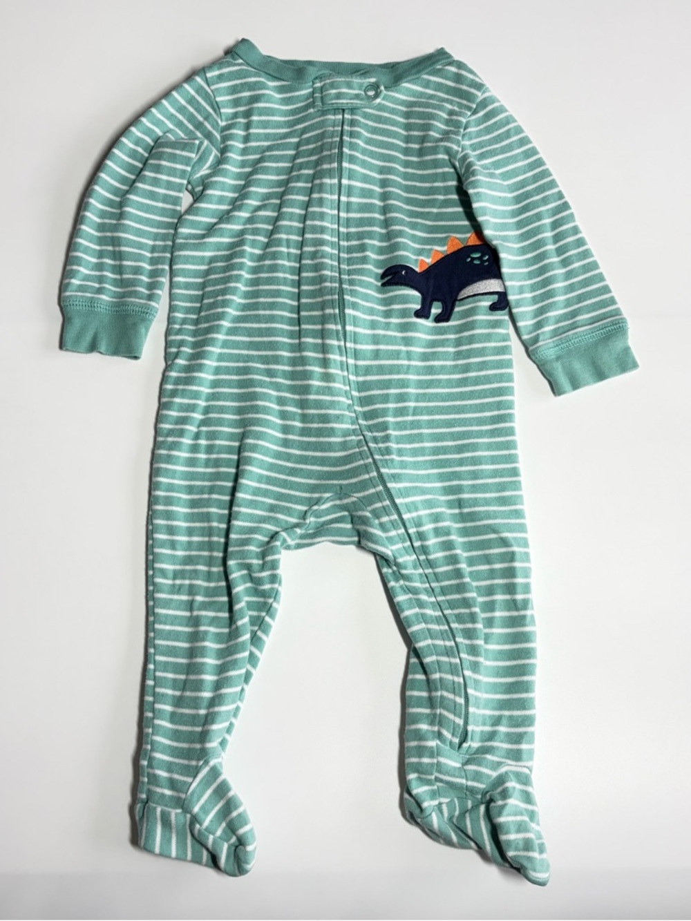 Bundle of Carter’s Baby Footie Pajamas Size 9 Months Fall Pumpkin Dino Stripes - Picture 2 of 15